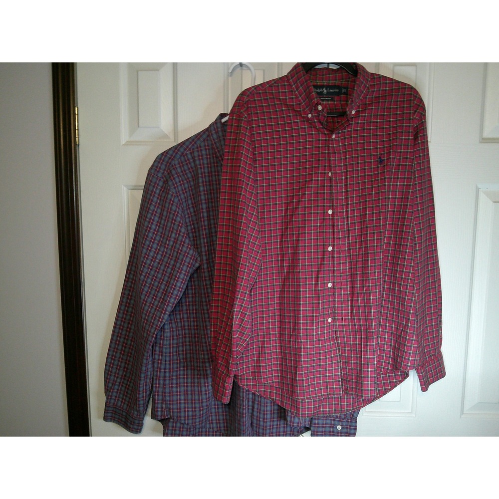 Lot of 2 Ralph Lauren Custom Fit Tartan‎ Plaid Button Down Long Sleeve Shirt Lar